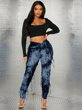 SXY Tie Dye Fringe Trim Leggings